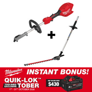 Milwaukee M18 FUEL QUIK-LOK Power Head + Hedge Trimmer Attachment with BONUS