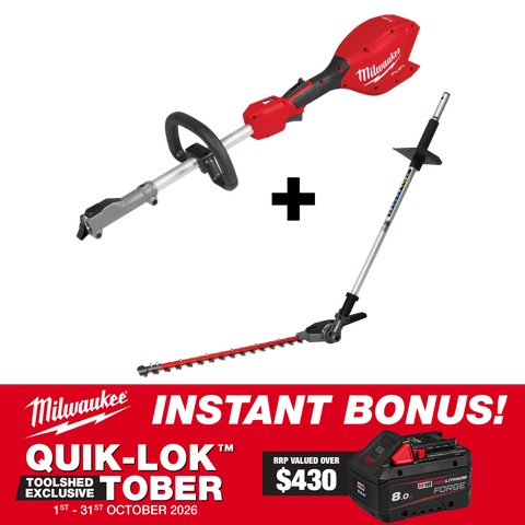 Milwaukee M18 FUEL QUIK-LOK Power Head + Hedge Trimmer Attachment with BONUS