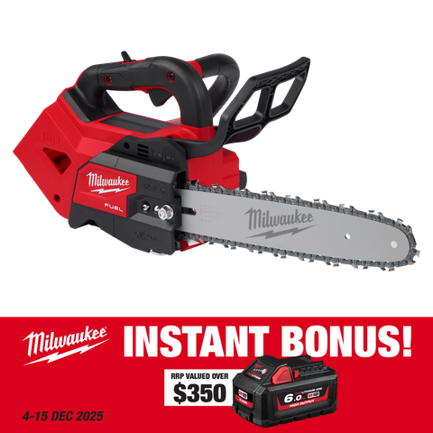 Milwaukee M18 FUEL Chainsaw Top Handle 12in 18V - Bare Tool with BONUS M18HB6