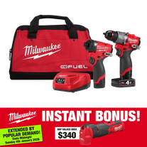 Milwaukee M12 FUEL Hammer Drill & Impact Driver 2A2 12V 4Ah/2Ah with BONUS