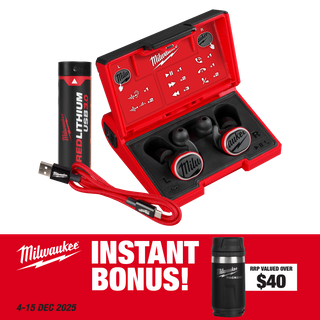 Milwaukee REDLITHIUM USB Bluetooth In-Ear Headphones 3.0Ah with BONUS