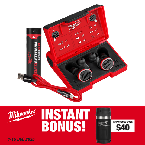 Milwaukee REDLITHIUM USB Bluetooth In-Ear Headphones 3.0Ah with BONUS