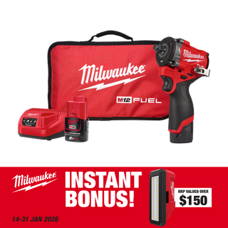 Milwaukee M12 FUEL Impact Wrench Stubby Gen2 1/2in 12V 2Ah with BONUS M12PAL-0