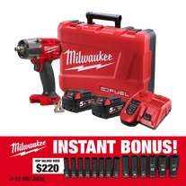 Milwaukee M18 FUEL Impact Wrench 1/2in 881Nm F/Ring 18V 5Ah with BONUS
