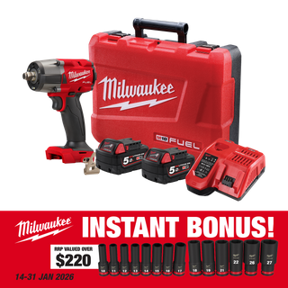 Milwaukee M18 FUEL Impact Wrench 1/2in 881Nm F/Ring 18V 5Ah with BONUS