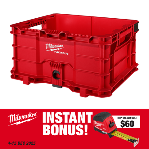 Milwaukee PACKOUT Crate with BONUS 8M Tape Measure