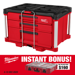 Milwaukee PACKOUT 3 Drawer Tool Box Multi Depth with BONUS