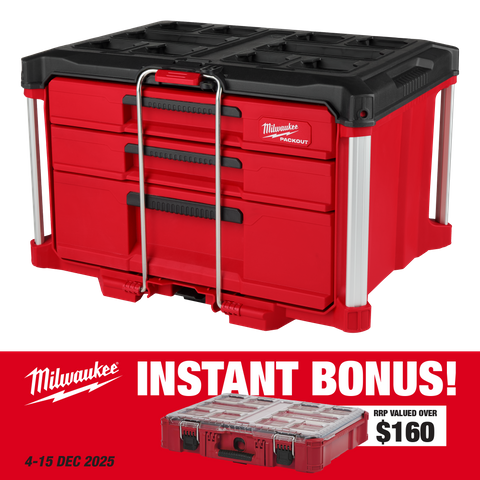 Milwaukee PACKOUT 3 Drawer Tool Box Multi Depth with BONUS