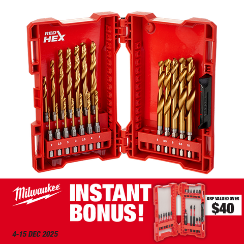 Milwaukee SHOCKWAVE RED HELIX Drill Bit Set Titanium 19pc with BONUS