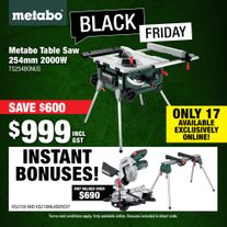 Metabo Table Saw 254mm 2000W with Bonus Metabo 216mm Mitre Saw and Stand