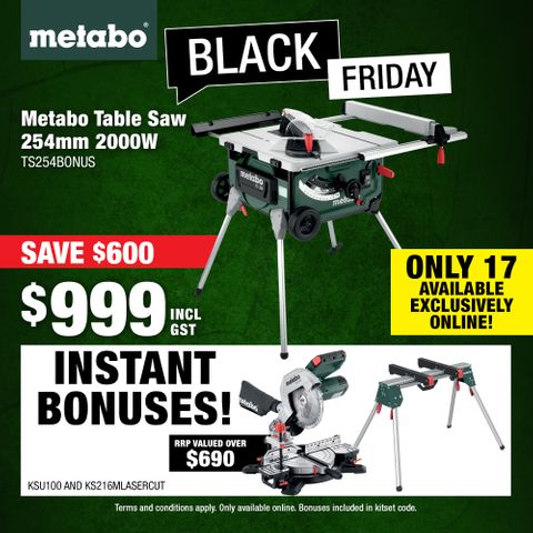 Metabo Table Saw 254mm 2000W with Bonus Metabo 216mm Mitre Saw and Stand