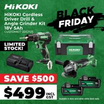 HiKOKI Cordless Driver Drill & Angle Grinder Kit 18V 5Ah