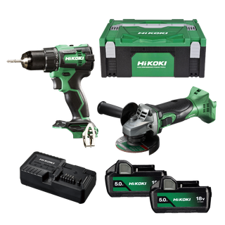 HiKOKI Cordless Driver Drill & Angle Grinder Kit 18V 5Ah