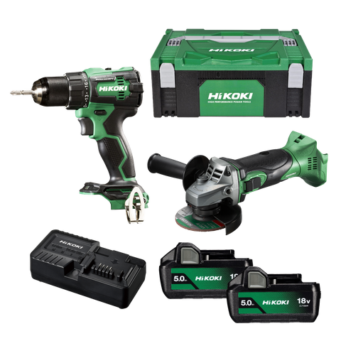 HiKOKI Cordless Driver Drill & Angle Grinder Kit 18V 5Ah