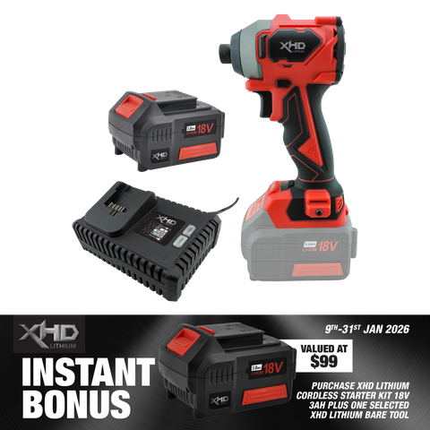 XHD Lithium Starter Kit 18V 3Ah with Heavy Duty Impact Driver 220Nm 18V
