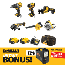 DEWALT XR 18v Combo Kit Brushless 6pc with BONUS ToolShed Arc Welder