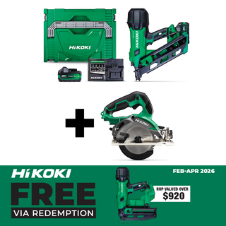 HiKOKI Cordless Brushless Framing Nailer Gasless & 125mm CIrcular Saw 18v Kit