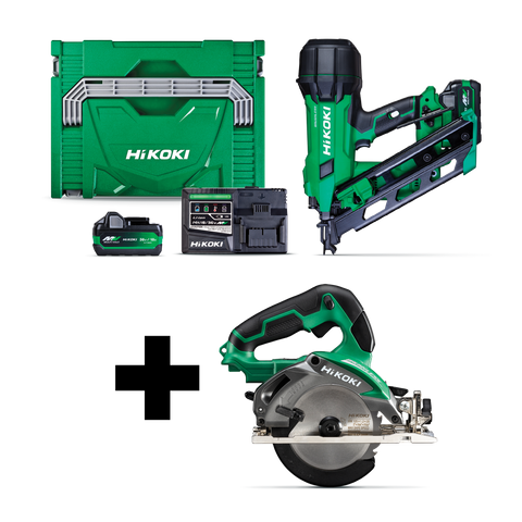 HiKOKI Cordless Brushless Framing Nailer Gasless & 125mm CIrcular Saw 18v Kit