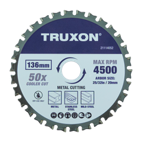 TRUXON Ceramic Carbide Metal Cold Cut Saw Blade 136mm x 30T