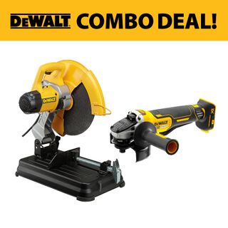DEWALT Metal Cut Off Saw 355mm Quick Change 2300w with Angle Grinder 125mm 18V