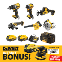 DEWALT XR Combo Kit 6pc 18V 5Ah with 18v Sander and Extra 5Ah Battery