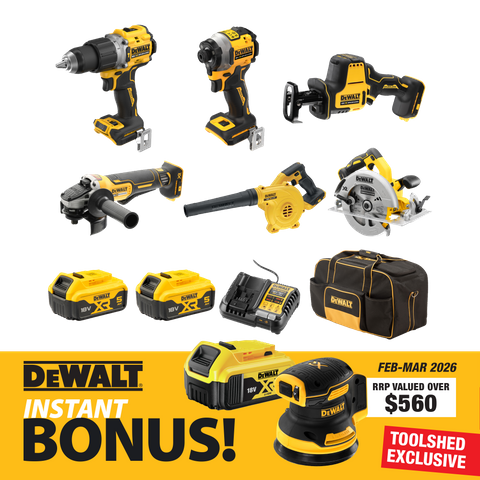 DEWALT XR Combo Kit 6pc 18V 5Ah with 18v Sander and Extra 5Ah Battery