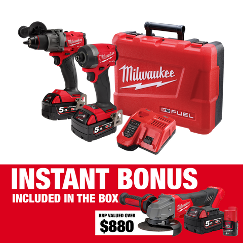 Milwaukee M18 FUEL Hammer Drill & Impact Driver 18V 5Ah with Bonus