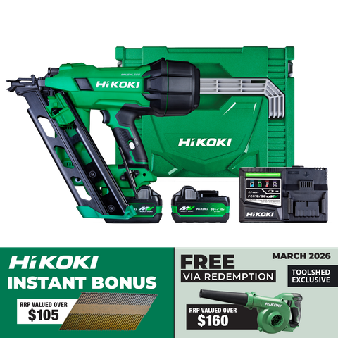 HiKOKI Cordless Framing Nailer Gasless Brushless 18V (2x 5Ah) with Bonus TSFNB