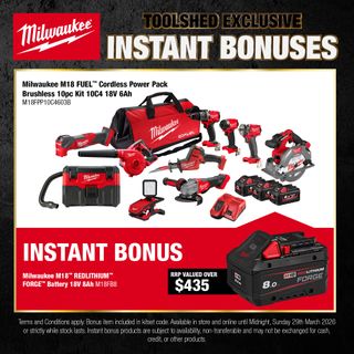 Milwaukee M18 FUEL Cordless Power Pack Brushless 10pc Kit with BONUS Battery