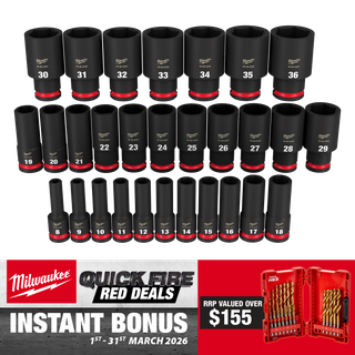 Milwaukee SHOCKWAVE Impact Socket Set 1/2in Dr Metric 29pc with BONUS