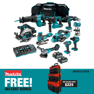 Makita XGT Cordless Combo Kit 10pc 40v 4Ah with Bonus Toolshed 3pc Bag
