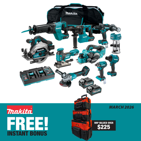 Makita XGT Cordless Combo Kit 10pc 40v 4Ah with Bonus Toolshed 3pc Bag