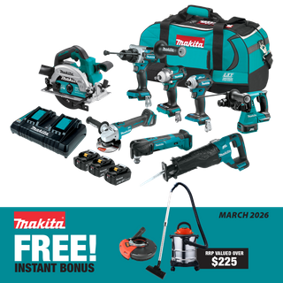 Makita LXT Cordless Combo Kit 8pc 18v 5Ah with Bonus ToolShed Vacuum & Shroud