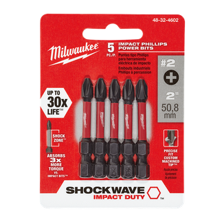 Milwaukee SHOCKWAVE Impact Bits #2 Phillips 50mm 5pk