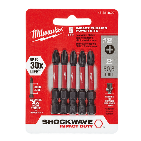 Milwaukee SHOCKWAVE Impact Bits #2 Phillips 50mm 5pk