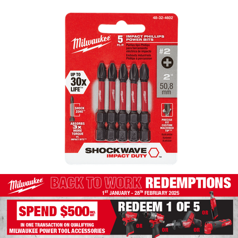 Milwaukee SHOCKWAVE Impact Bits #2 Phillips 50mm 5pk