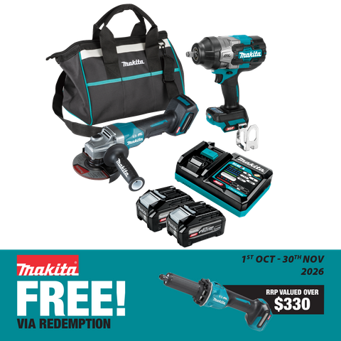 Makita XGT Cordless Impact Wrench 1/2in & Angle Grinder 125mm 40V 4Ah