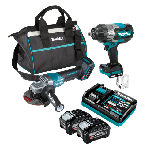 Makita XGT Cordless Impact Wrench 1/2in & Angle Grinder 125mm 40V 4Ah