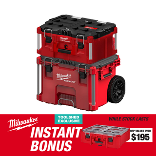 Milwaukee PACKOUT Low Profile Rolling Tool Box with Large Tool Box and BONUS