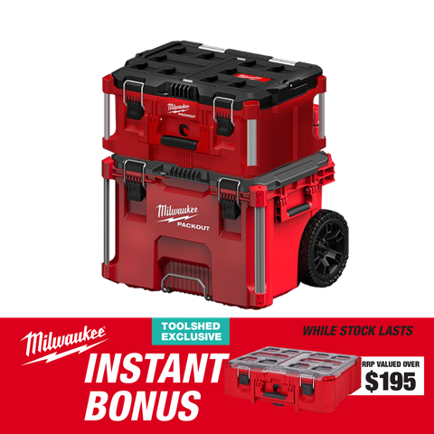 Milwaukee PACKOUT Low Profile Rolling Tool Box with Large Tool Box and BONUS