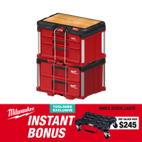 Milwaukee PACKOUT 3 Drawer Tool Box + 2 Drawer + Work top with BONUS