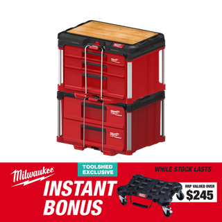 Milwaukee PACKOUT 3 Drawer Tool Box + 2 Drawer + Work top with BONUS