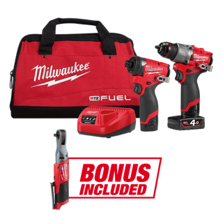 Milwaukee M12 FUEL Cordless Hammer Drill & Impact Driver 12V & BONUS Ratchet