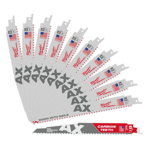Milwaukee SAWZALL Ax Recip Blades 230mm 5TPI 10pk with Bonus CARBIDE Recip Blade