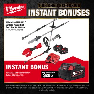 Milwaukee M18 FUEL Outdoor Power Head Gen2 3pc Kit 18V with BONUS Battery