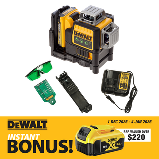 DeWalt Cross Line Laser 1080deg (3x 360) Green Beam 12V 2Ah