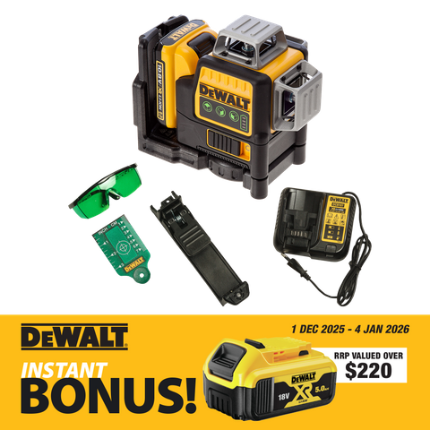 DeWalt Cross Line Laser 1080deg (3x 360) Green Beam 12V 2Ah