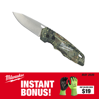 Milwaukee FASTBACK Folding Knife Camo with BONUS Gloves