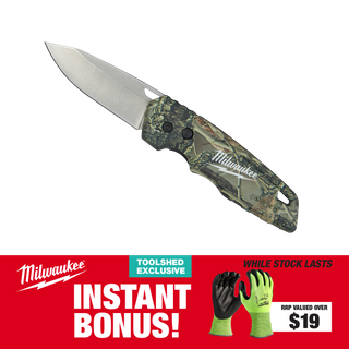 Milwaukee FASTBACK Folding Knife Camo with BONUS Gloves