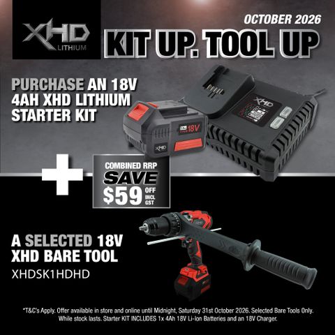XHD LITHIUM Starter Kit 18V 4Ah with Heavy Duty Hammer Drill 150Nm 18V